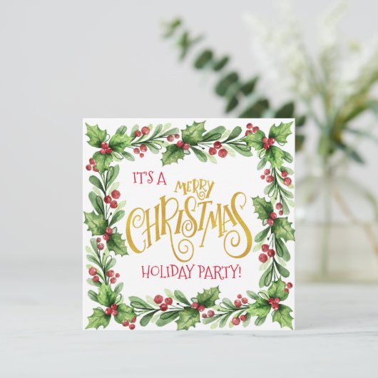Kerstfeestdag Holly en Berries Kaart (Staand voorkant)