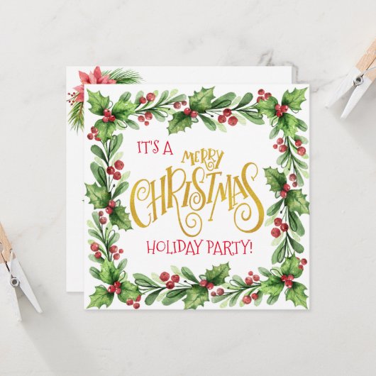 Kerstfeestdag Holly en Berries Kaart (Voorkant / Achterkant in situ)