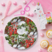 Kerstfeestdag Holly laat rode bessen zien Papieren Bordje (Feest)