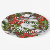 Kerstfeestdag Holly laat rode bessen zien Papieren Bordje (Gekanteld)