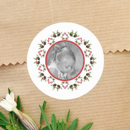 Kerstfeestdag Holly Mandala Aangepaste foto Ronde Sticker