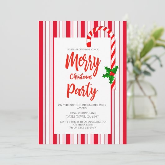 Kerstfeestdag Holly Red Snoep Stripe Patroon Kaart (Staand voorkant)