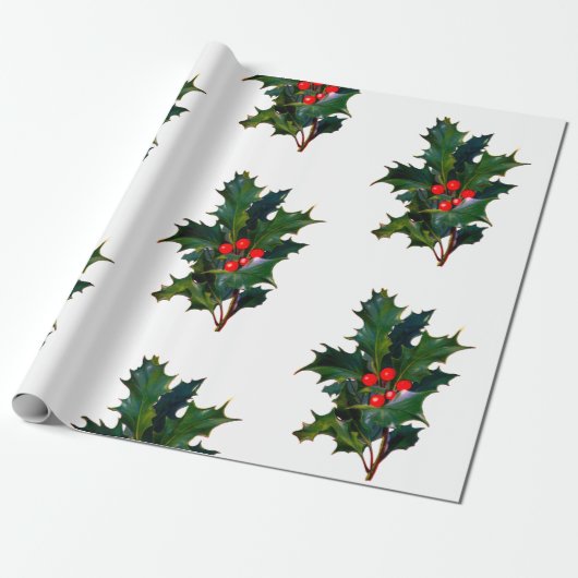 kerstfeestdag Holly Wrapping Paper Cadeaupapier (Uitgerold)