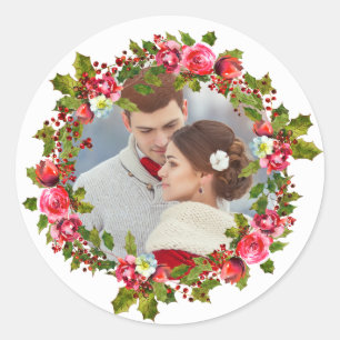 Kerstfeestdag Holly Wreath and Photo Sticker