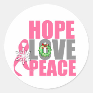 Kerstfeestdag Hope Love Peace Breast Cancer Ronde Sticker