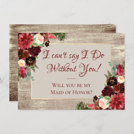 Kerstfeestdag in Boho Burgundy Gold Bridal Kaart (Voorkant / Achterkant)