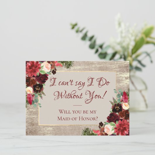 Kerstfeestdag in Boho Burgundy Gold Bridal Kaart (Staand voorkant)