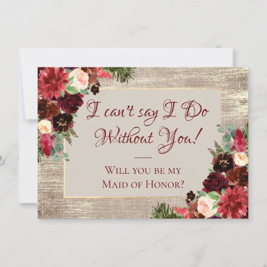 Kerstfeestdag in Boho Burgundy Gold Bridal Kaart (Voorkant)