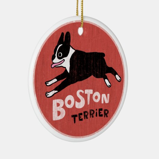  kerstfeestdag in Boston Terrier Dog Keramisch Ornament (Rechts)
