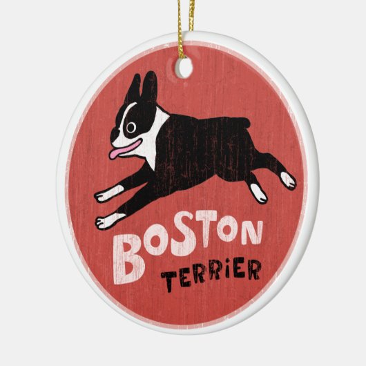kerstfeestdag in Boston Terrier Dog Keramisch Ornament (Links)