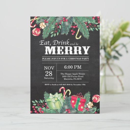 kerstfeestdag in Chalkboard Kaart (Staand voorkant)