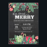kerstfeestdag in Chalkboard Kaart<br><div class="desc">Uitnodiging voor kerstfeestdagen. Eet,  Drink en wees Merry. Chalkboard zwarte en witte achtergrond. kerstdecoraties. Voor verdere aanpassing,  te klikken gelieve de knoop "van de Aanpassing het"en ons ontwerphulpmiddel te gebruiken om deze sjabloon te wijzigen.</div>
