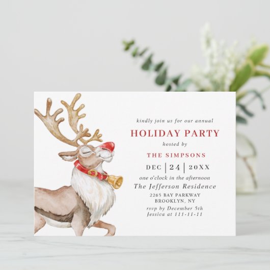 Kerstfeestdag in de Cartoon Reindeer Kaart (Staand voorkant)