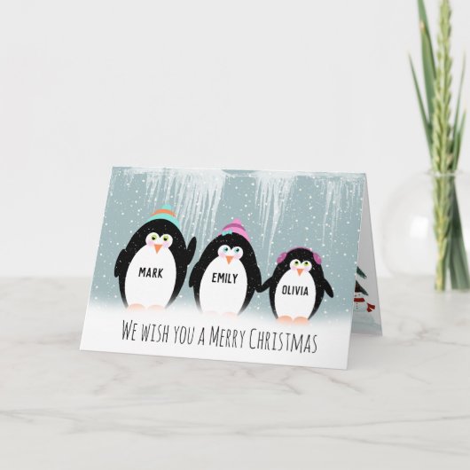 kerstfeestdag in de familie Penguin Feestdagen Kaart (Voorkant)