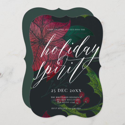 Kerstfeestdag in de feestdag in Poinsettia Kaart (Voorkant / Achterkant)