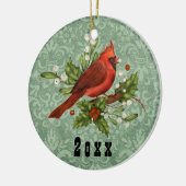 kerstfeestdag in de rode kardinaal voor gevierde keramisch ornament (Links)