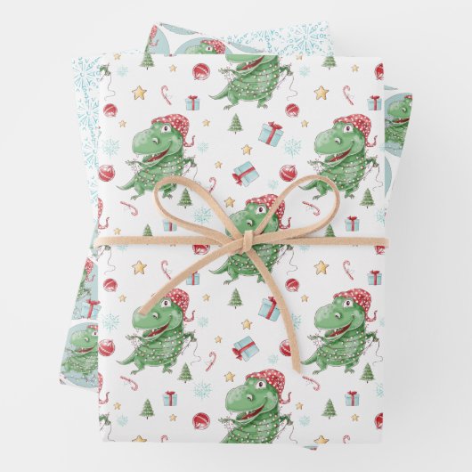 Kerstfeestdag in de T-Rex-feestdag Inpakpapier Vel (In situ)