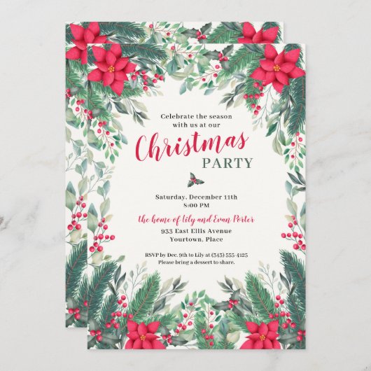 kerstfeestdag in de Waterverf Kaart (Voorkant / Achterkant)