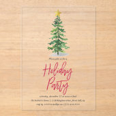 kerstfeestdag in de waterverf Pine Tree Acryl Uitnodigingen (Voorkant)