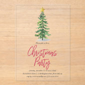 kerstfeestdag in de waterverf Pine Tree Acryl Uitnodigingen (Voorkant)