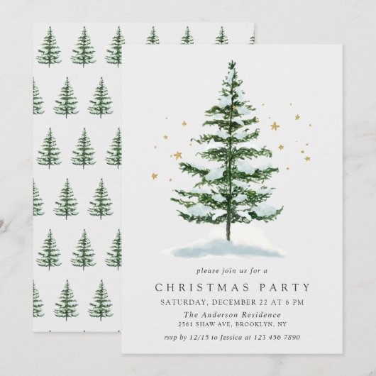 kerstfeestdag in de waterverf Pine Tree Kaart (Voorkant / Achterkant)