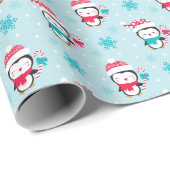 Kerstfeestdag in de winter in Penguin Cadeaupapier (Rol Hoek)
