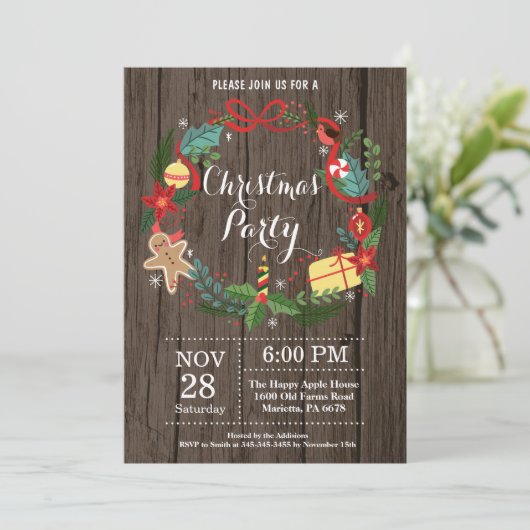 Kerstfeestdag in Floral Wreatal Kaart (Staand voorkant)