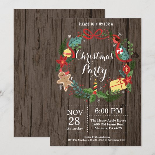 Kerstfeestdag in Floral Wreatal Kaart (Voorkant / Achterkant)