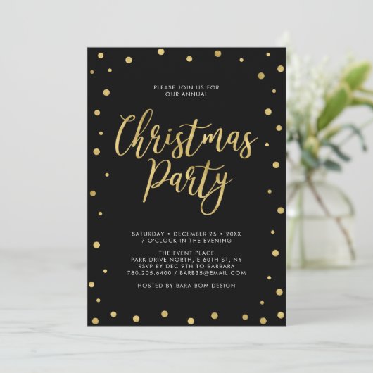 Kerstfeestdag in Gold en Black Chic Confetti Kaart (Staand voorkant)