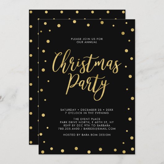 Kerstfeestdag in Gold en Black Chic Confetti Kaart (Voorkant / Achterkant)