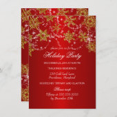 Kerstfeestdag in Gold & Red Snowflake Kaart (Voorkant / Achterkant)