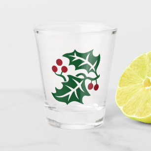 Kerstfeestdag in Groene Holly en Rode Berries Shot Glas