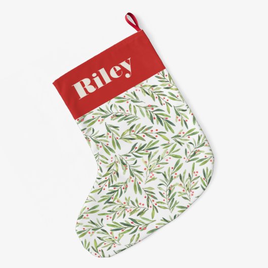 Kerstfeestdag in Holly en Berries Grote Kerstsok (Achterkant (Hangend))