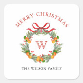 Kerstfeestdag in monogram vierkante sticker (Voorkant)