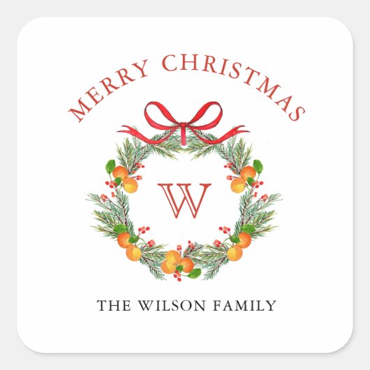 Kerstfeestdag in monogram vierkante sticker (Voorkant)