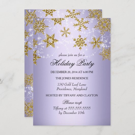 Kerstfeestdag in Paarse en goudkoorts Kaart (Voorkant / Achterkant)