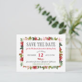 Kerstfeestdag in Poinsettia, behalve datum Aankondigingskaart (Staand voorkant)