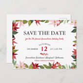 Kerstfeestdag in Poinsettia | Datum opslaan Aankondigingskaart (Voorkant / Achterkant)