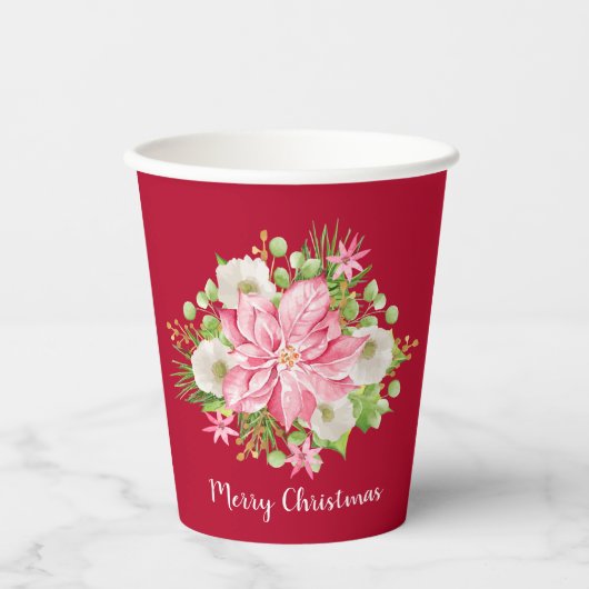 kerstfeestdag in Poinsettia Greenery Papieren Bekers (Voorkant)