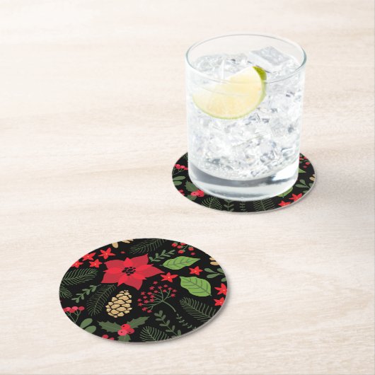 Kerstfeestdag in Poinsettia Ronde Kartonnen Onderzetter (Insitu)