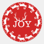 Kerstfeestdag in Red and White Joy Deer Antler Ronde Sticker (Voorkant)