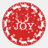 Kerstfeestdag in Red and White Joy Deer Antler Ronde Sticker (Voorkant)