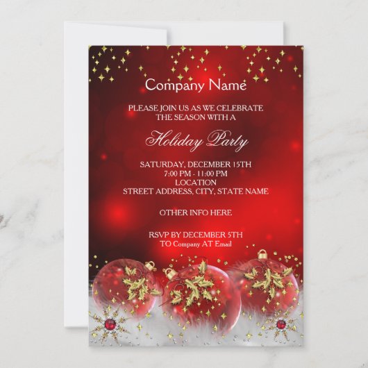 Kerstfeestdag in Red Gold Baubles Kaart (Voorkant)