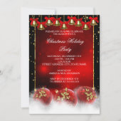 Kerstfeestdag in Red Gold Bells Baubles Kaart (Voorkant)