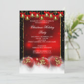 Kerstfeestdag in Red Gold Bells Baubles Kaart (Staand voorkant)