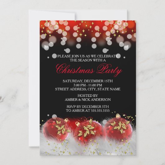 Kerstfeestdag in Red Gold Festive Baubles Kaart (Voorkant)