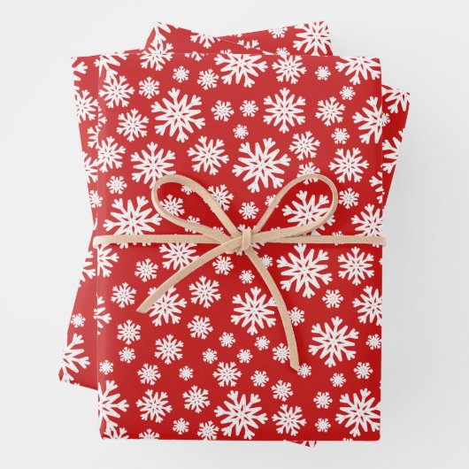 Kerstfeestdag in Red White Snowflakes Inpakpapier Vel (In situ)