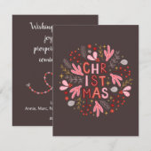  kerstfeestdag in roze roze Floral Feestdagenkaart (Voorkant / Achterkant)