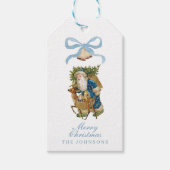 kerstfeestdag in Santa Blue Bow Cadeaulabel (Voorkant)