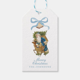 kerstfeestdag in Santa Blue Bow Cadeaulabel